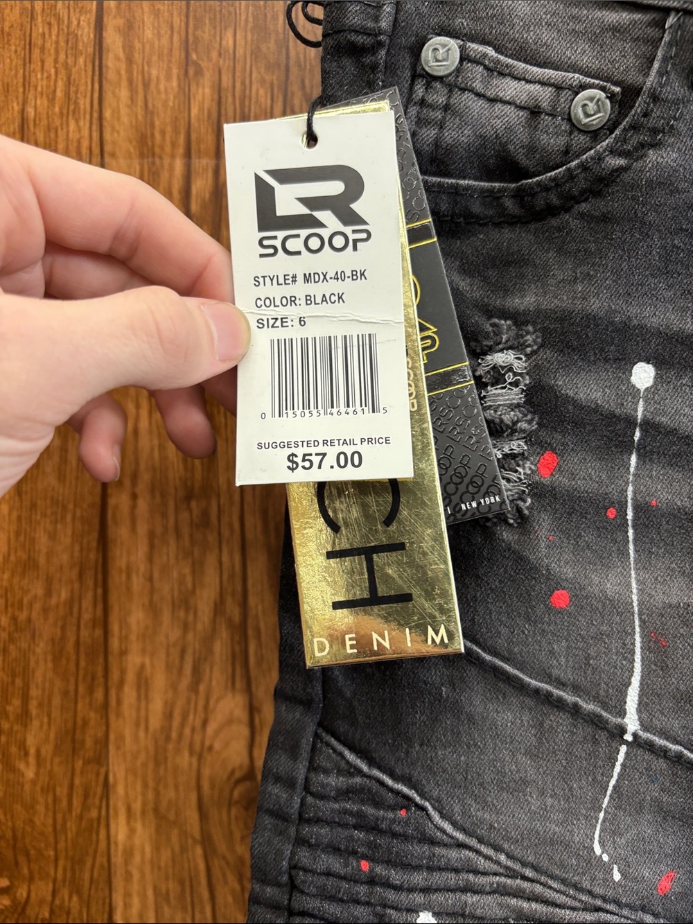NWT Lr Scoop Kids' Black Paint-Splatter Moto Jeans - Picture 4 of 10